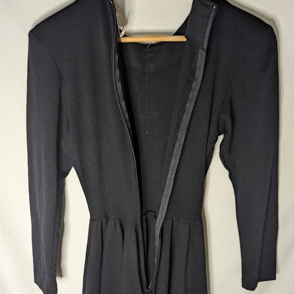 Vintage Expo Lace Trim Neckline Black Wool Blend Midi Dress Size 4 - Picture 8 of 10